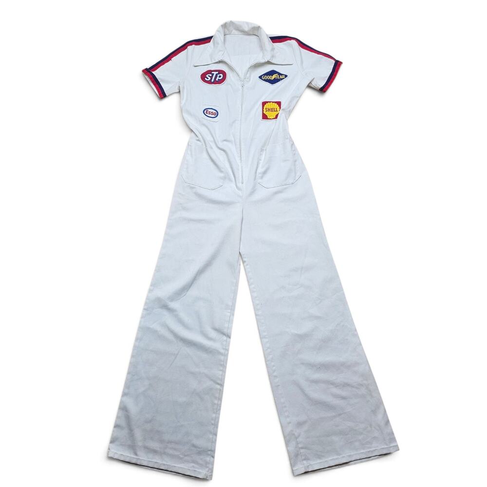 VINTAGE Jumpsuit Women's M 1970s Exxon STP Shell Esso Goodyear Racing Mechanic
